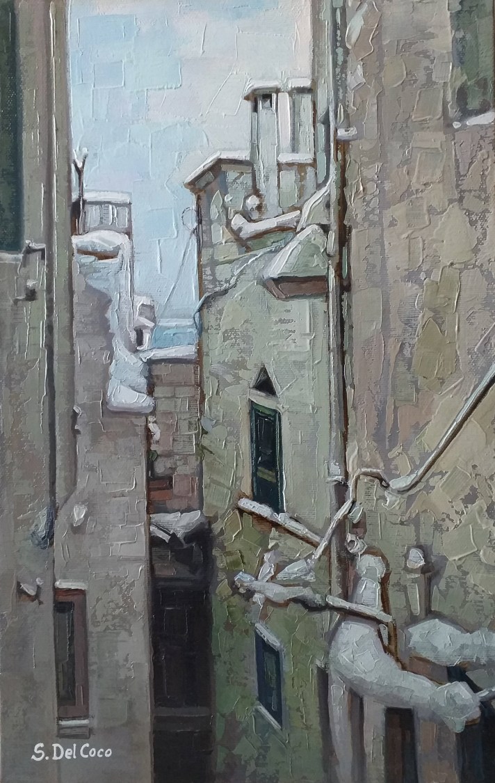 Scorcio con neve olio a spatola su tela 40x25